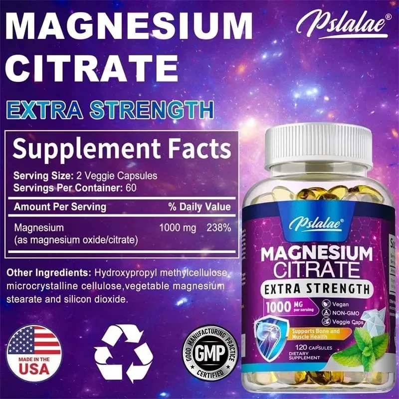 Magnesium Citrate 1000 Mg - Supplement for Stress Relaxation Bone Sleep Heart Health Nerve Muscle & Metabolism