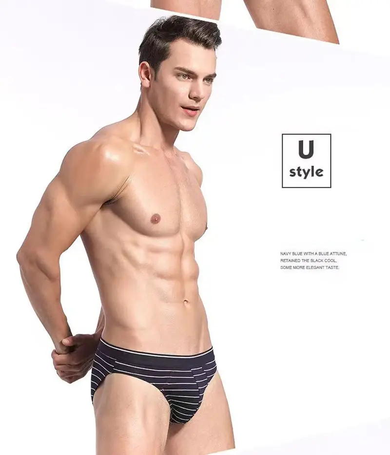 4 pçs/lote cuecas masculinas lingerie sexy calcinha masculina de algodão respirável cueca listrado calcinha lotes por atacado — image 5