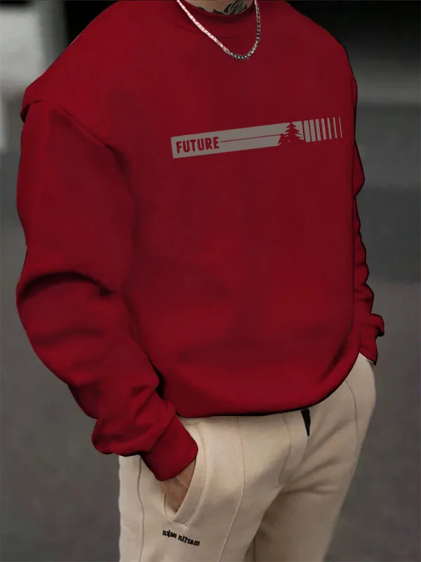 Outono e inverno masculino moda casual solto futune carta gráfico impresso manga comprida em torno do pescoço moletom — image 7