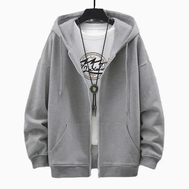 Moda masculina com capuz cardigan outono moletom com capuz cor sólida jaqueta clássica manga longa com zíper casaco casual roupas masculinas