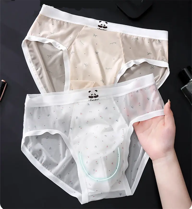 Nova sensação nua roupa interior masculina impressa sissy cuecas masculino seda gelo sexys toy men cueca fina sem costura calzoncillos hombre — image 2