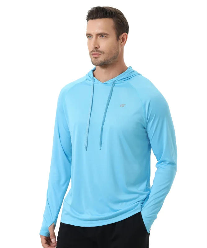 Camiseta masculina de verão com manga comprida UPF 50+ com capuz Rash Guard Camiseta de secagem rápida para esportes ao ar livre pulôver de corrida — image 3