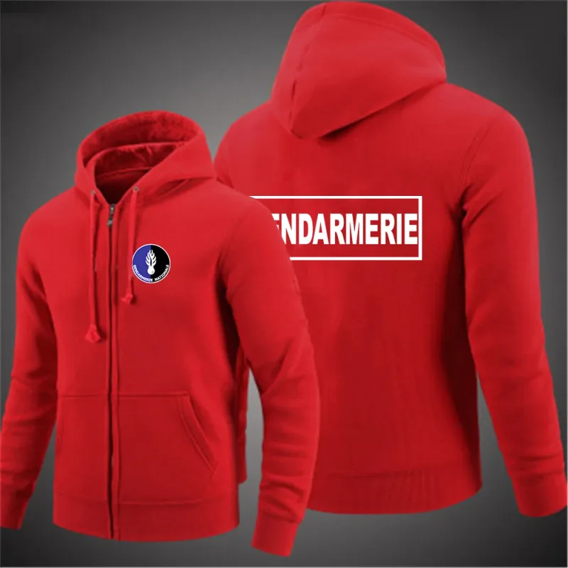 2025 Spring Autumn French Gendarmerie Logo Printed Solid Color Simplicity Hoodies Men's Popular Cardigan Streetwear Jacket Coats