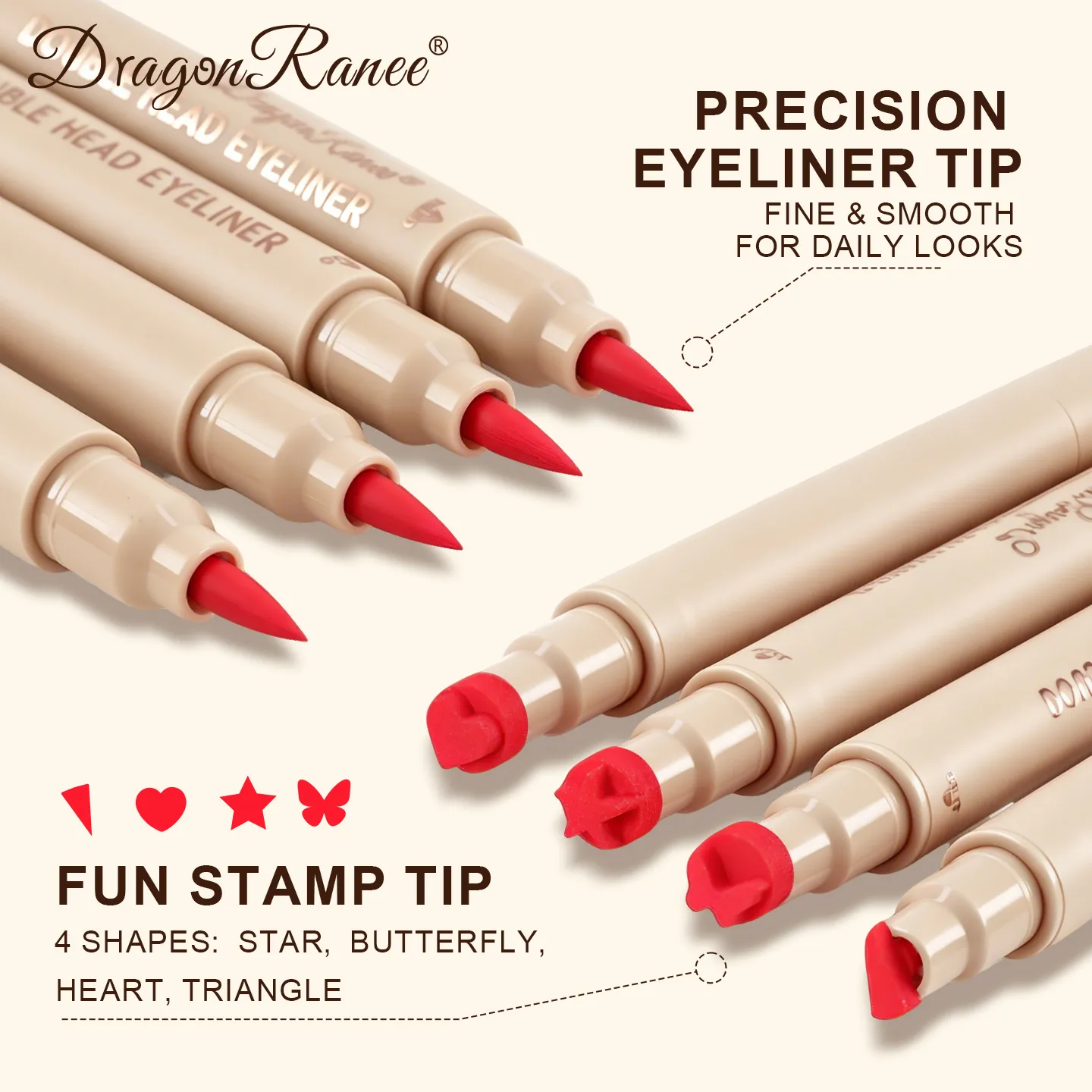 Love Star Butterfly Liquid Eyeliner με διπλό άκρο, αδιάβροχο και χωρίς μουντζούρες, γρήγορο στέγνωμα 2 σε 1 Πολύχρωμο μακιγιάζ Stamp Eye Line Pen — image 4