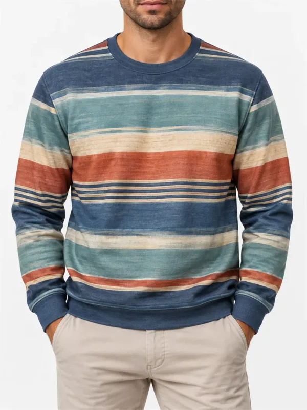 Men's Vintage Striped Crewneck Sweatshirt Casual Long Sleeve Pullover Color Block Autumn Streetwear Everyday Fashion Classic Top — image 3