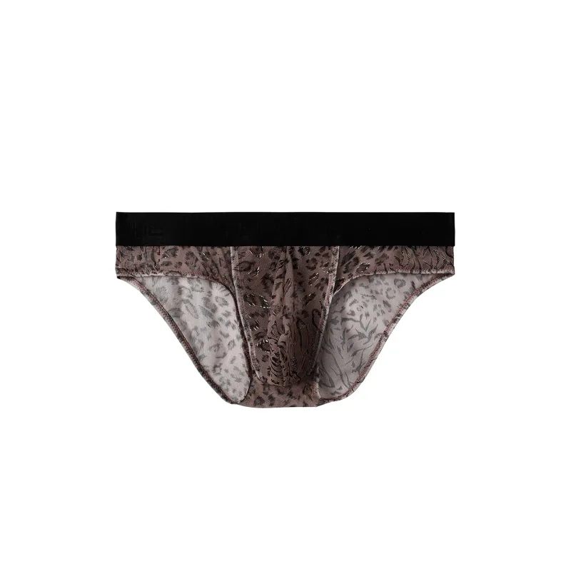 Cuecas masculinas separadas com bolsa dupla, cuecas de seda gelo sem costura, malha respirável, estampa de leopardo, roupa íntima de secagem rápida para viagem