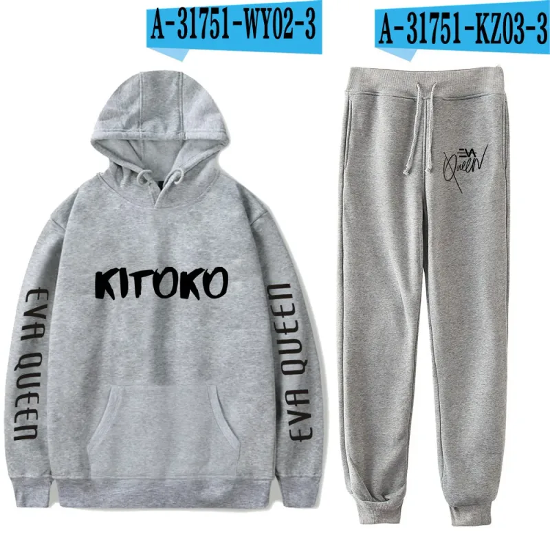 Hip hop confortável eva rainha impressão moletom moletom terno hoodies + calças terno meninos/meninas 2 peça conjunto roupas — image 40