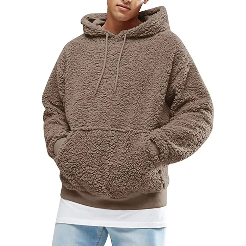 2026 Autumn Winter Men's Tops Plush Hooded Sweater Fashion Solid Warm Hoodies Y2K Streetwear in Hooded Sweatshirts Mens Clothes — image 2