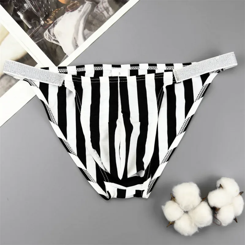 Lalaking Striped Shiny Belt na may Sexy High Fork Brief na Elastic at Kumportableng Bulge Pouch Panty Mabilis na tuyo Low Waist Panlalaking Panloob
