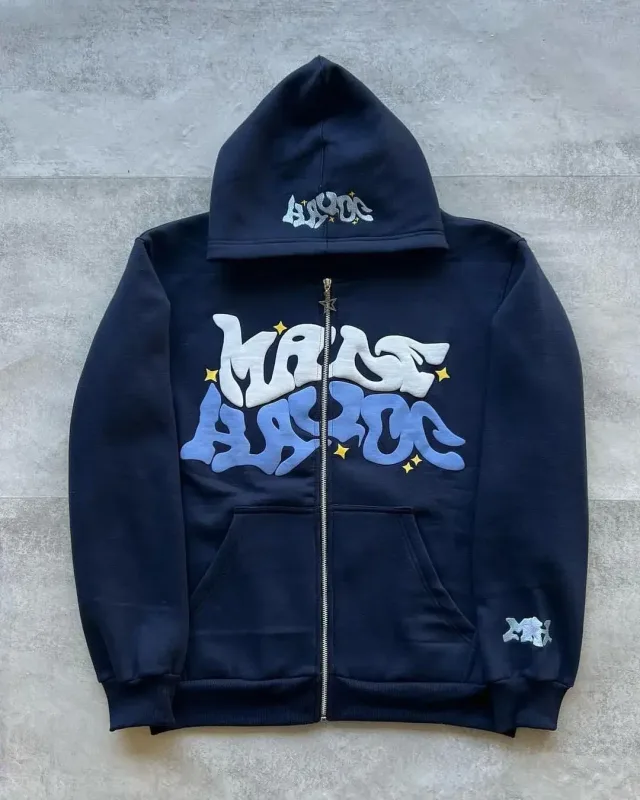 Moletom masculino retrô americano com zíper estampado com capuz unissex outono e inverno cardigan aberto — image 9