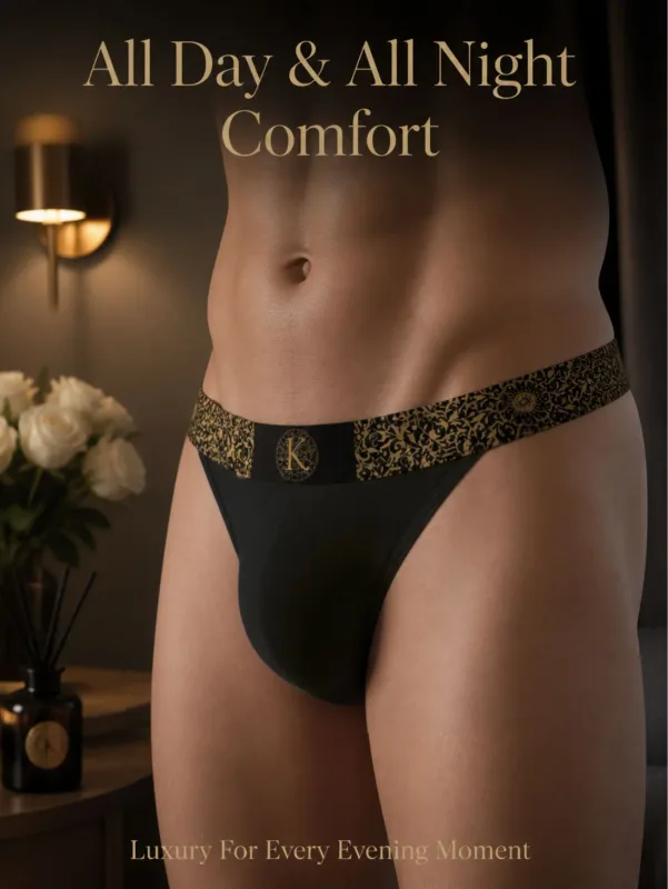 Mga Panlalaking High-Leg Bikini Briefs Vintage Festive Ornate Black‑Gold Elastic Waist Stretch Sweat Evaporating Underwear Petsa Anibersaryo — image 7