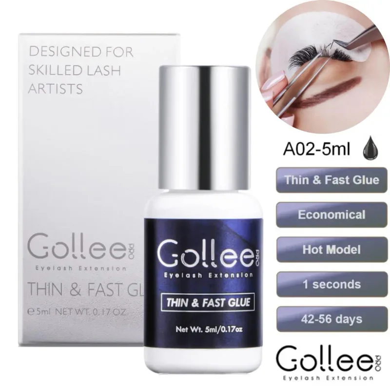 Gollee Fast Drying Eyelash Glue 0.5S 1S 2S 3S Unscented Lash Glue Low Ood Lashes Extension Adhesive for Professional Supplie