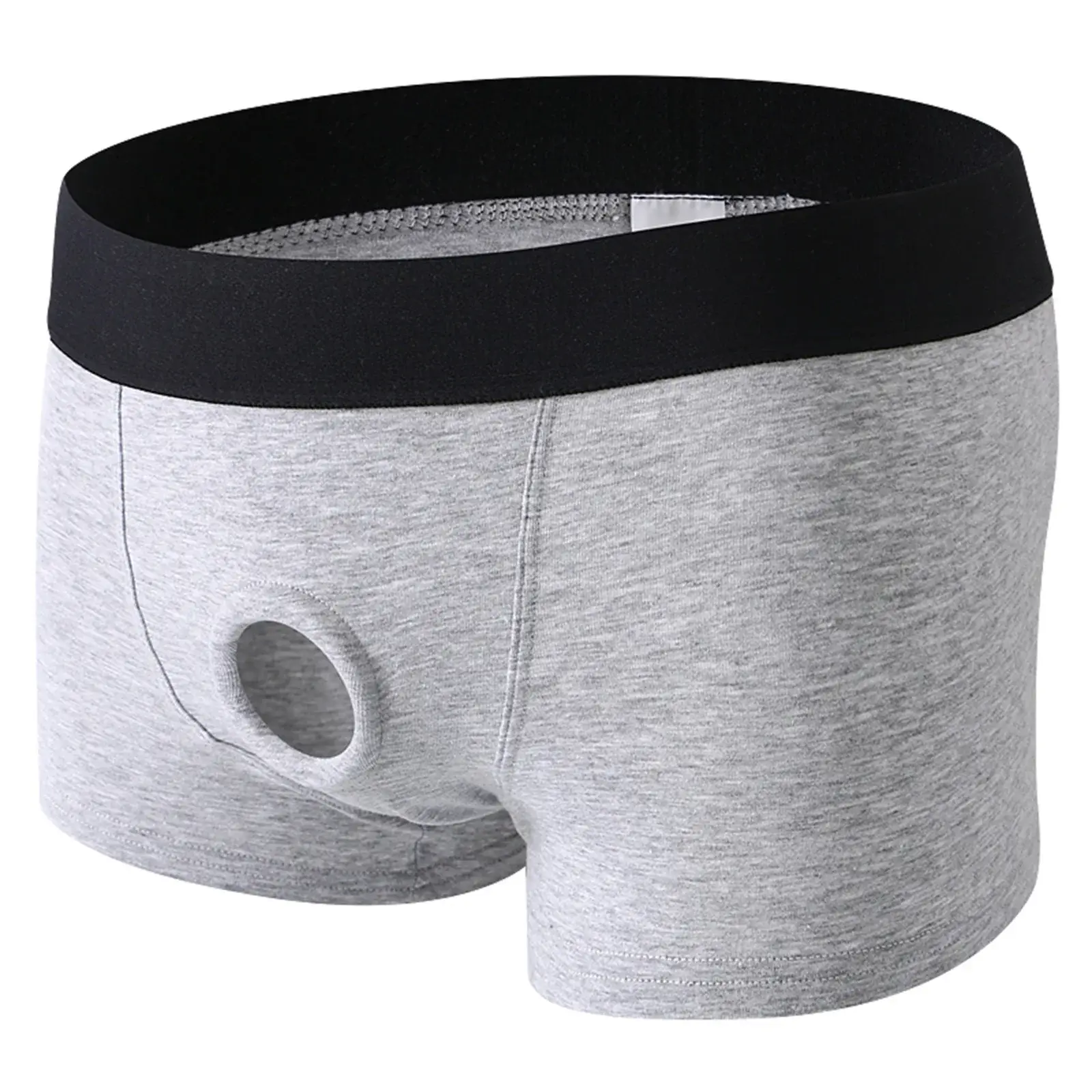 Men's Boxers Front Hole Pouch Underwear Silicone Cockring Sexy Boxershorts Wide Waistband Cotton Underpants Hollow Out Lingerie