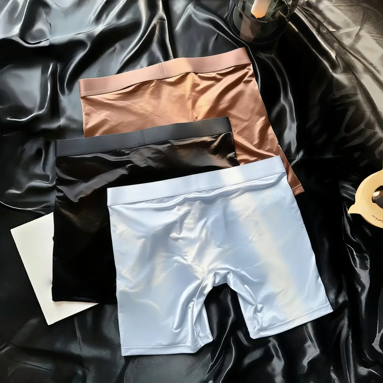 Men's Glossy Satin Long Leg Boxer Briefs Gradient Fashion Waistband Ultra Smooth Soft High Elastic Low Rise Male Underwear