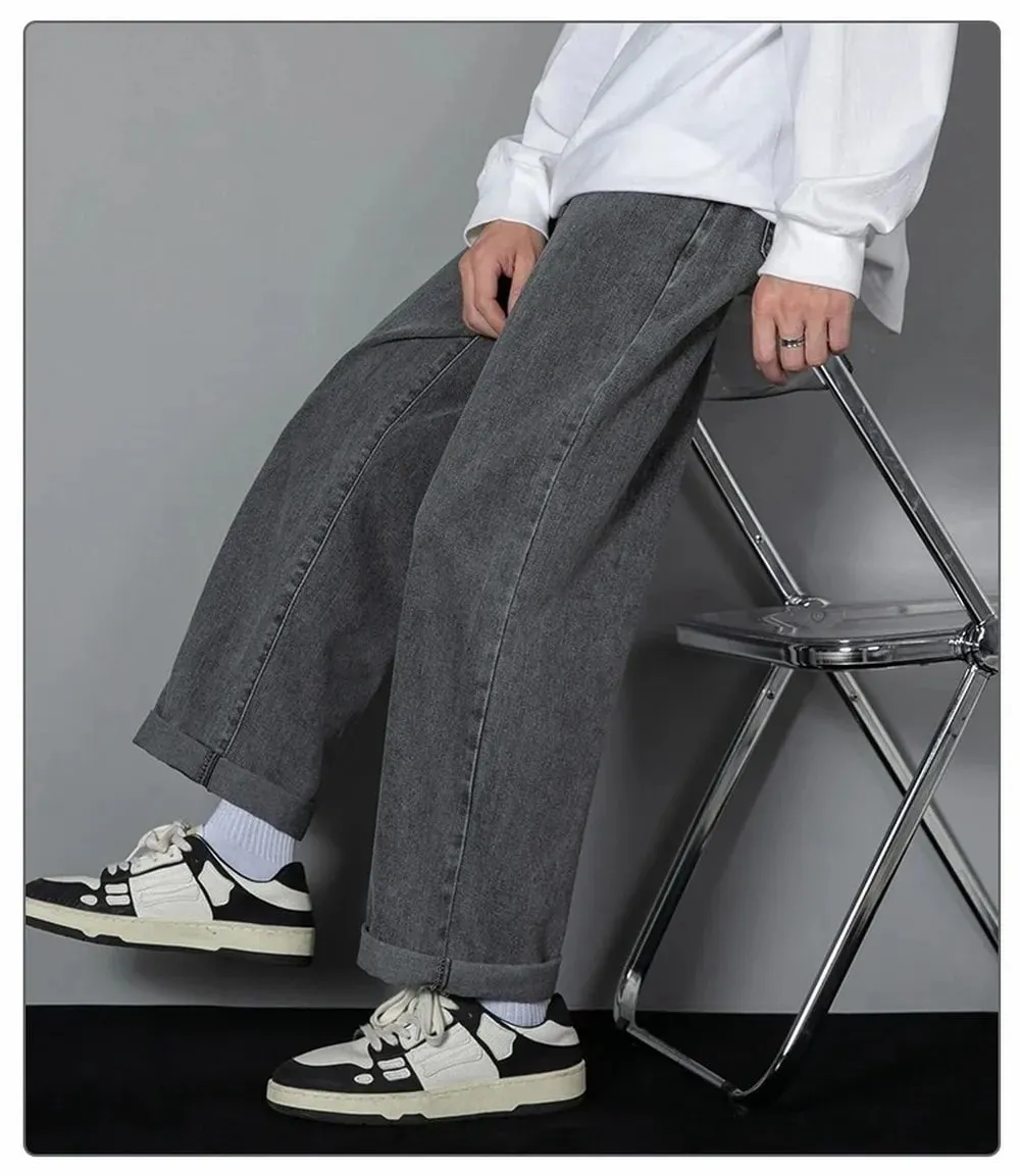 Κορεατικά μονόχρωμα Ανδρικά casual μακρύ τζιν Classic Man Four Seasons ίσιο τζιν Παντελόνι με φαρδύ πόδι ανοιχτό μπλε γκρι μαύρο 3XL