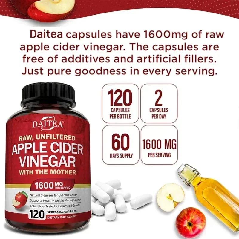 Apple Cider Vinegar 1600 mg with The Mother for Healthy Digestion Weight Loss and Energy
