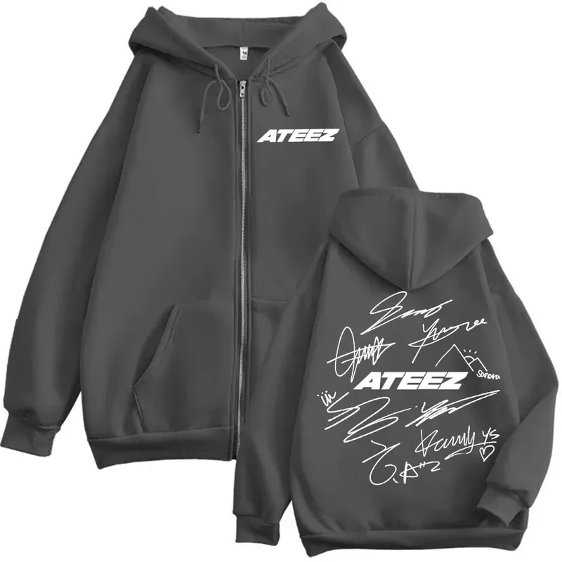 Limitado Kpop ATEEZ Logo estampado de doble cara cremallera Sudadera con capucha moda Hip Hop sudaderas con cremallera hombres mujeres Casual jerseys de gran tamaño