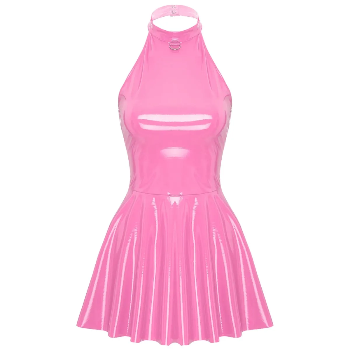 Fényes lakkbőr fényes mini A-vonalú latex ruha női swing szoknya Skater Bodycon mini ruha Rave Disco Party Clubwear — image 4