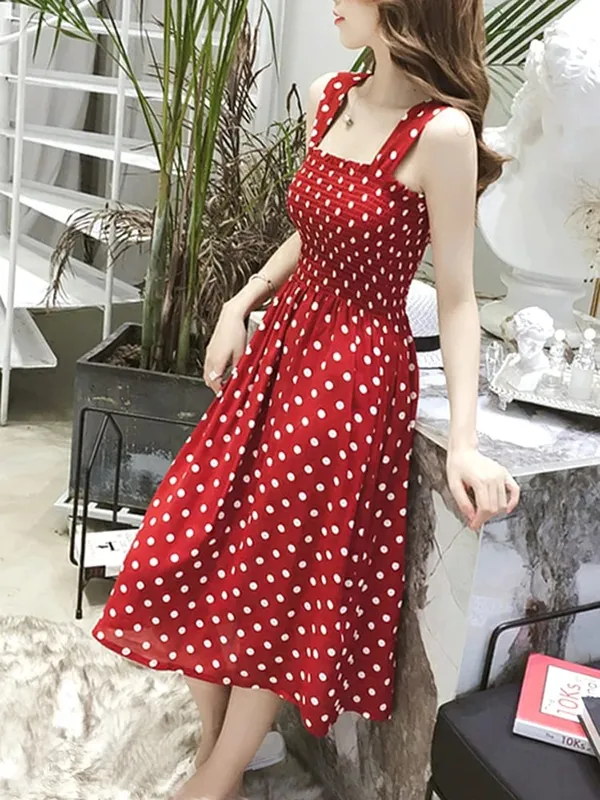 קיץ Befree Beach Long Vintage Dots קז'ואל סלסולים אלגנטית מסיבה מקסי רצועת Camis שמלת משיי Vestidos שמלות סקסיות נשים — image 6