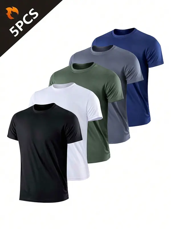 5 DB Férfi egyszínű ultrakönnyű, gyorsan száradó sportpóló, légáteresztő, könnyű felső fitnesz edzéshez, edzéshez futó edzőterem — image 2