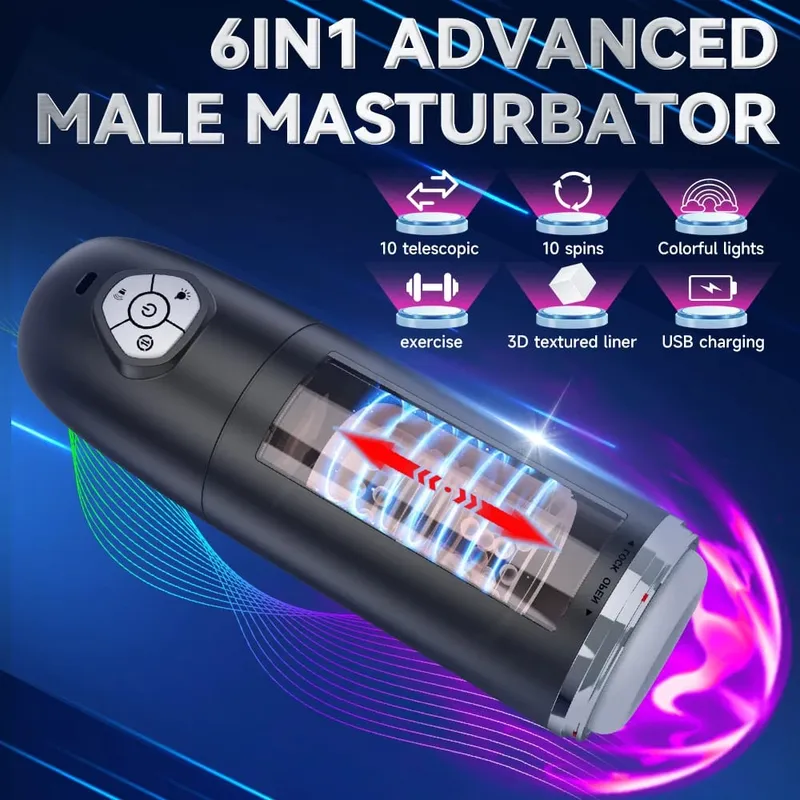 6 in1 AutomaticTelescopic Rotation Cup Masturbator App Pocket Control Potsy πέους Μηχάνημα σεξουαλικά παιχνίδια για ενήλικες άνδρες — image 2