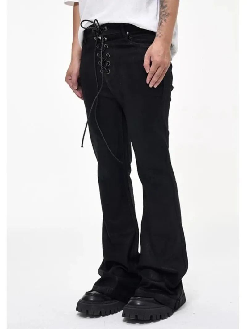 ציפוי בטיק וינטג' שחור Slim Fit Flare ג'ינס גמישות סרט מתיחה Y2k Streetwear קז'ואל סקיני בל תחתון ג'ינס — image 9