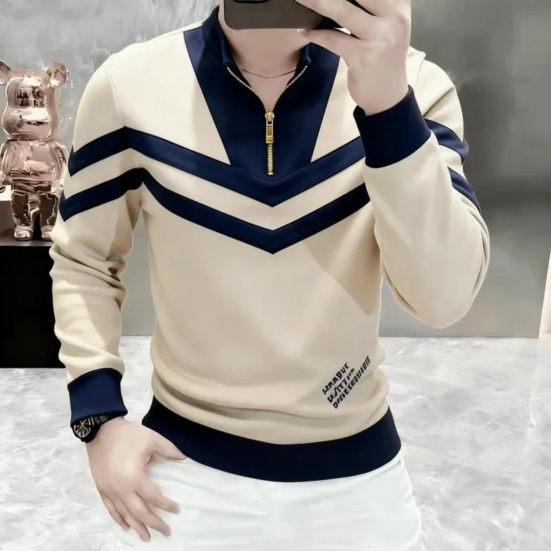 2026 Spring Luxury Stand Collar Sweatshirts Men's Trendy Splicing Hoodie Comfortable Versatile Casual Sweatshirts Men Clothing — image 5