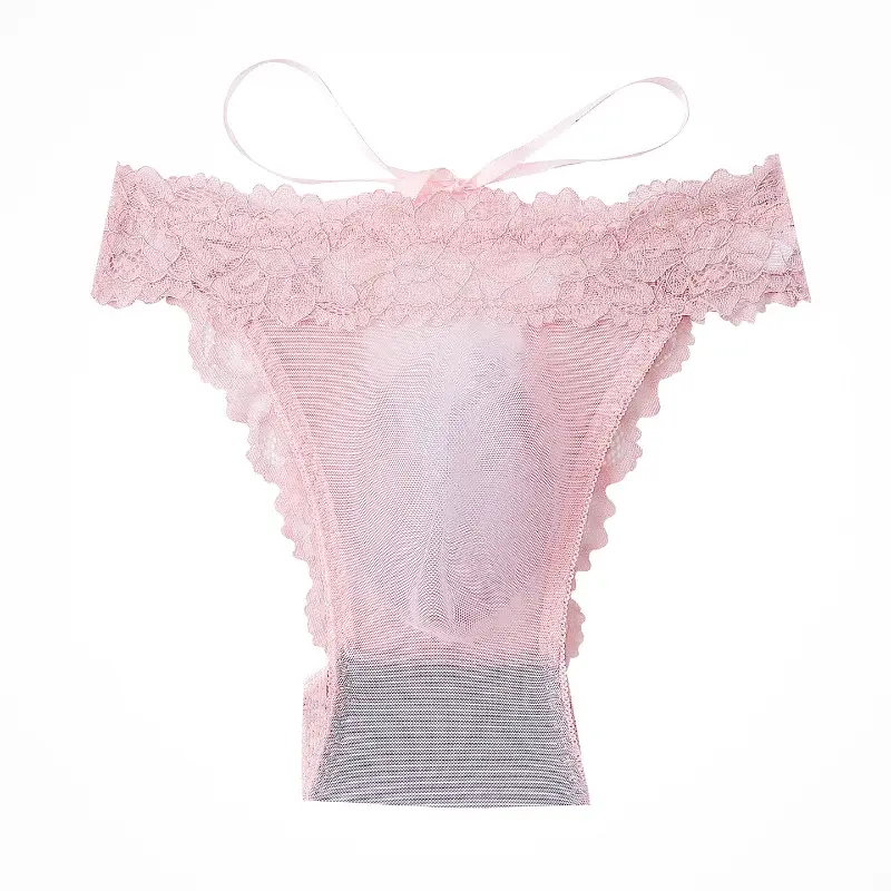 Men Sexy Sheer Underwear French Lace Briefs Mesh Bow Lace Up Panties Low Rise Sissy Panties Ultra-Thin Pouch Underpants — image 6