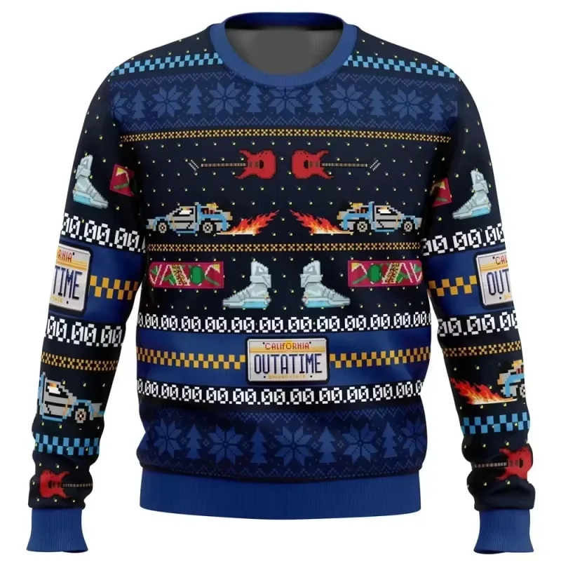 outono e inverno de volta ao futuro suéteres feios de Natal, camisas de anime de desenho animado para homens e mulheres, roupas