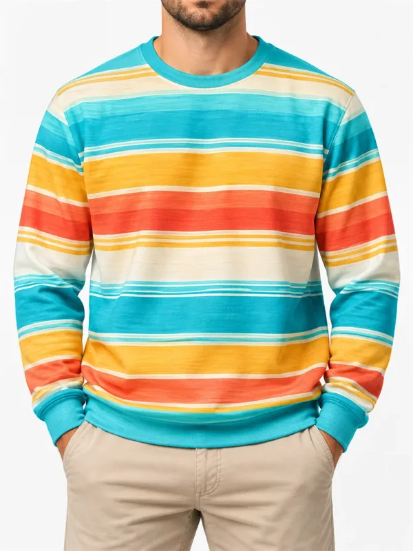 Men's Vintage Striped Crewneck Sweatshirt Casual Long Sleeve Pullover Color Block Autumn Streetwear Everyday Fashion Classic Top — image 10