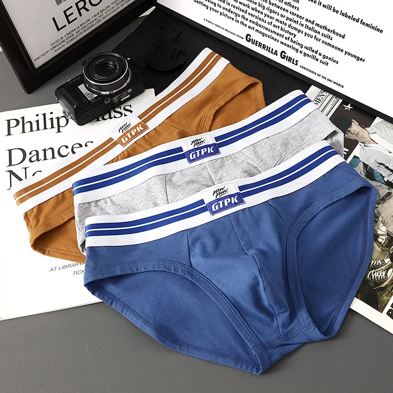 [Bloom the love] Märke 3st Cotton Brief Herr Underkläder Nya Herr Trosor Cuecas Masculina Homme Man Boxershorts Storlek M-3XL E099-HR