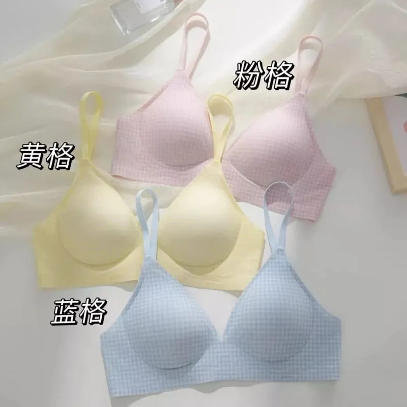Elegáns japán kockás fehérnemű szett, kis melltartó, vezeték nélküli megereszkedésgátló tiszta pamut Comfort Fit Bralette S-XL UK Hot S — image 6
