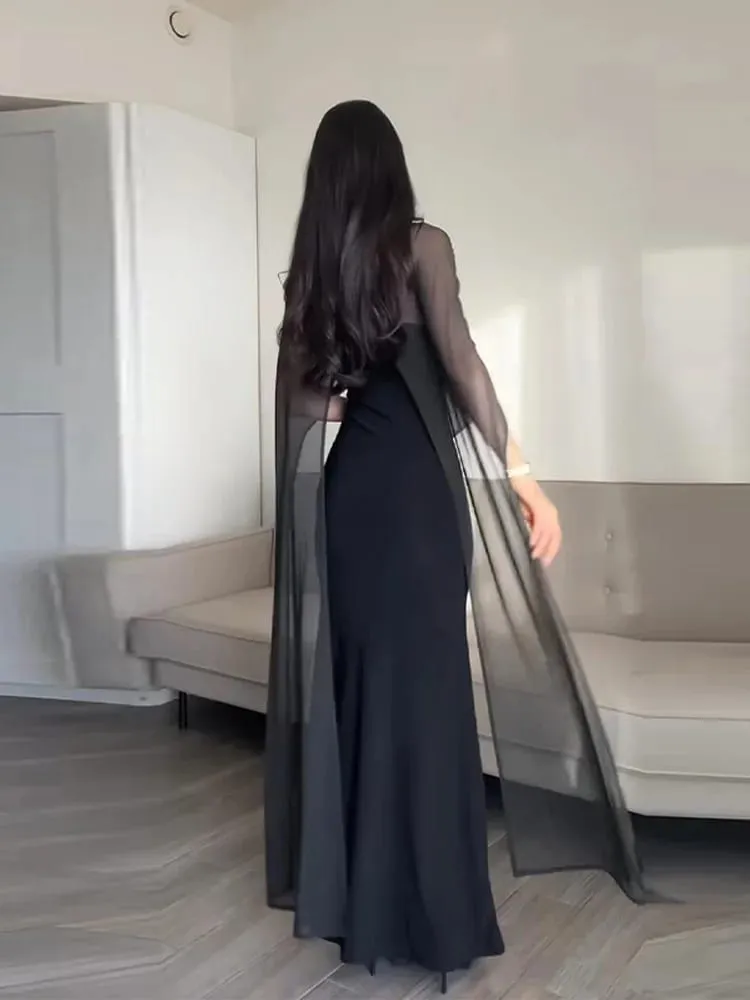 Γυναικεία βραδινά φορέματα Sheer Cape Κομψό, λεπτή με λαιμόκοψη V, αμάνικο φόρεμα με πακέτο γοφών για γυναίκα 2026 Lady Party Vestidos — image 5