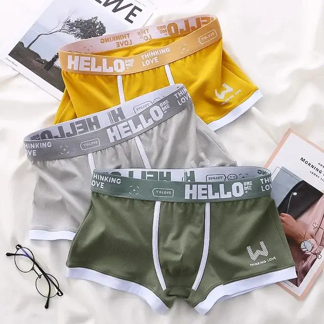 1st män boxershorts i bomull Trosor Underkläder3 färger L XL 2XL 3XL Mjukt brevbälte Andas Mjukt Mode Sport