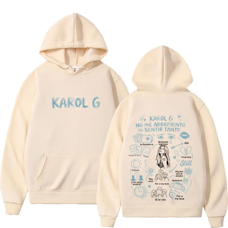 Karol G Álbum No Me Arrepiento De Sentir Tanto 2026 Impressão Moletom Com Capuz Homens Mulheres Moda Casual Pulôver Mangas Compridas Soltas Hoodies