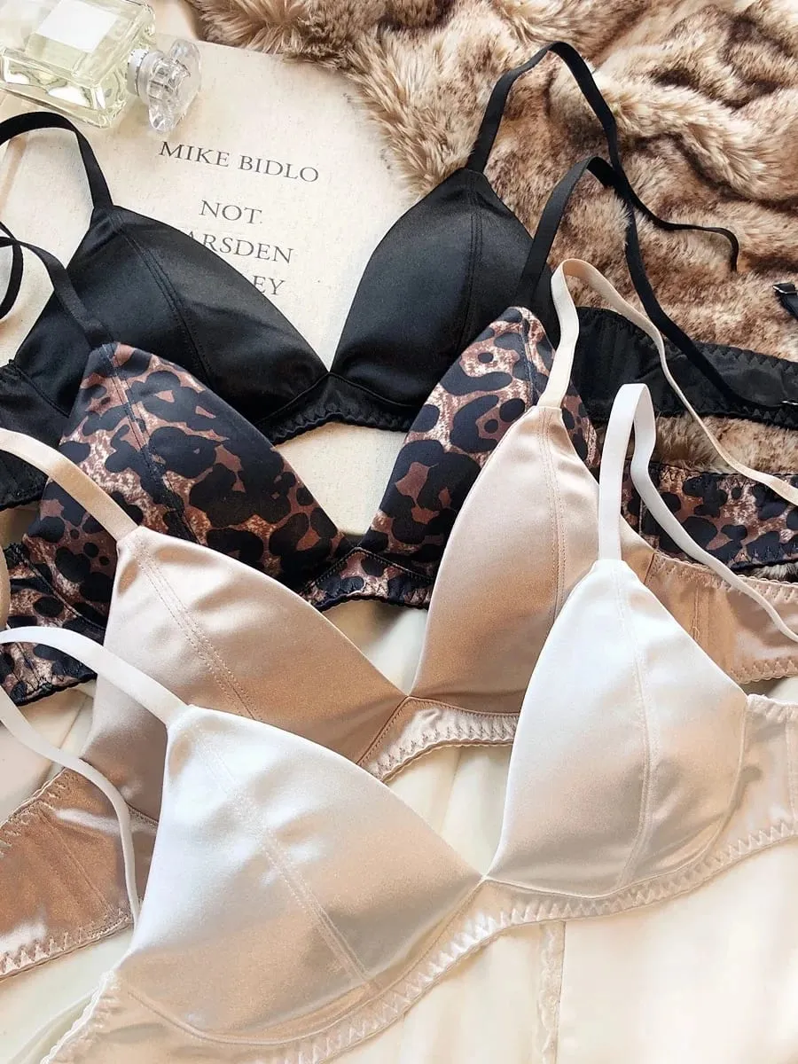 Nyári női fehérnemű szett Szexi Silken Triangle Cup vezeték nélküli melltartók French Bralette Seamless Intim melltartó és tangás fehérnemű szett — image 5