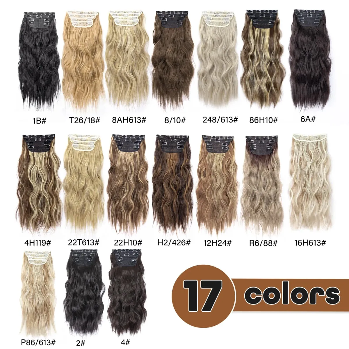 Leeons Wavy Clip In Hair Extensions 4 τμχ Φυσικά μαλακά μακριά κυματιστά Hairpieces Χοντρό διπλό κλιπ υφαδιού σε επεκτάσεις μαλλιών για γυναίκες — image 6