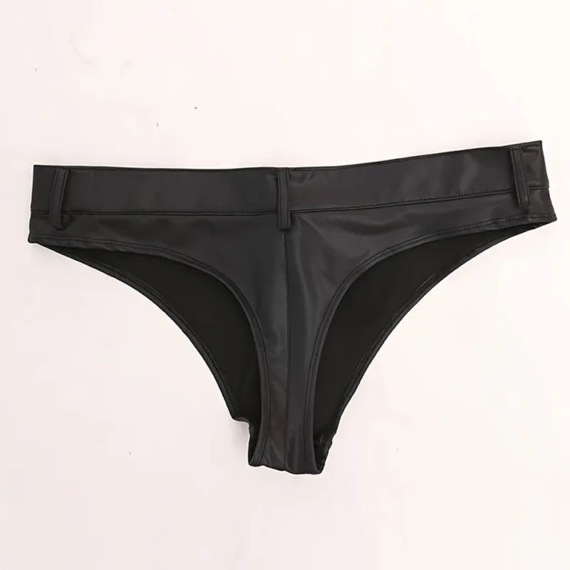 Men Faux Leather Shorts Thongs Button T Crotch Low Rise Very Hot Lingerie Sissy G-String T-Back Brief Underwear Men's Clothing — image 3