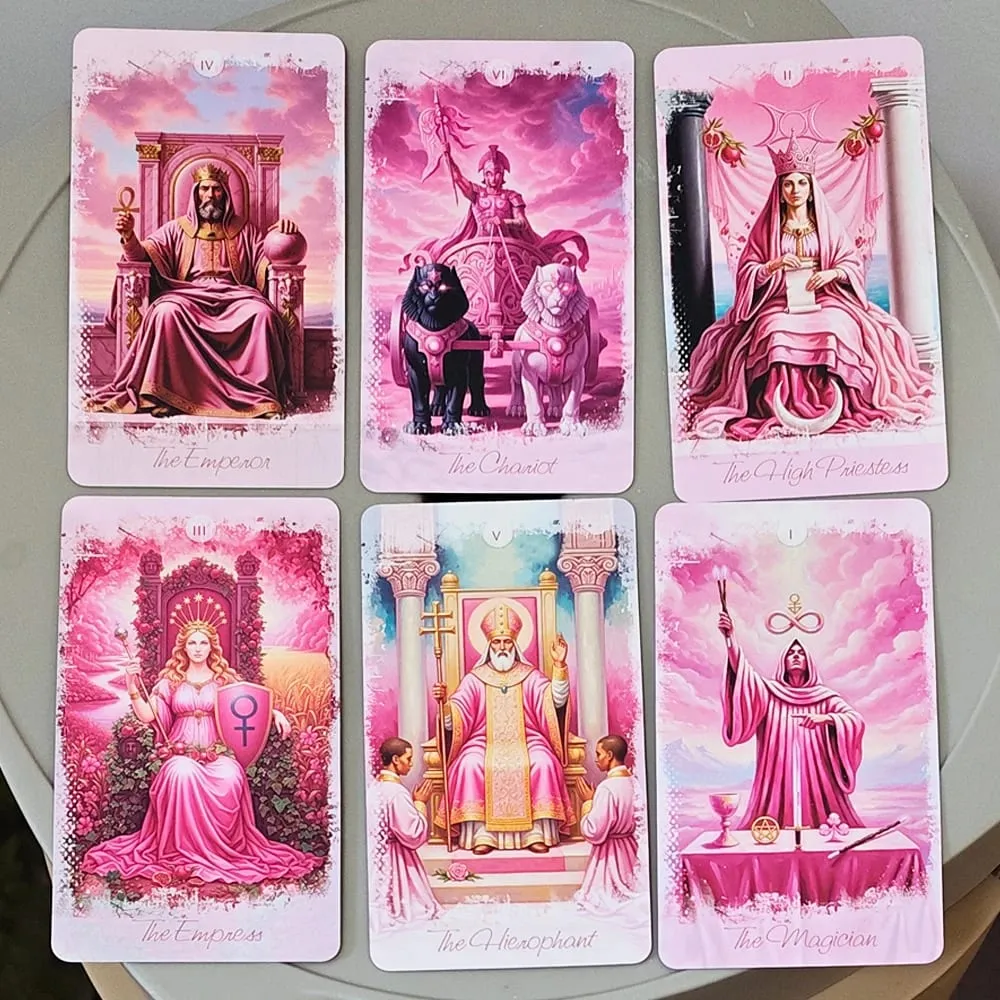 Pink Romantic Fantasy Tarot Deck in Tin Box 11*6,2cm 78-card Full Deck with Instruction Book Spiritual Divination Oracle — image 3