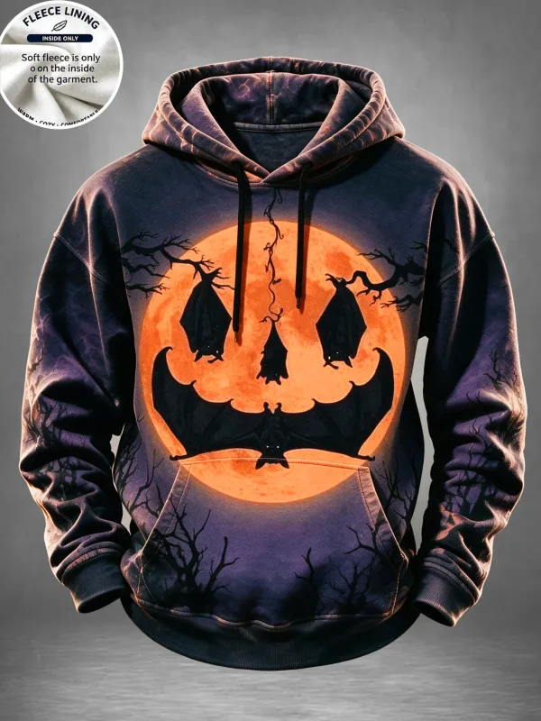 Português: Halloween casa assombrada fantasma abóbora morcego estampa moletom masculino forrado de lã POD moletom casual pulôver de manga comprida — image 7