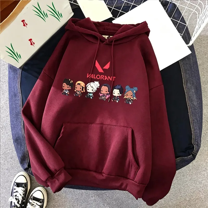 Valorant anime 2d impressão moletom de algodão masculino casual oversized pulôver popular streetwear moda moletom tendência roupas masculinas