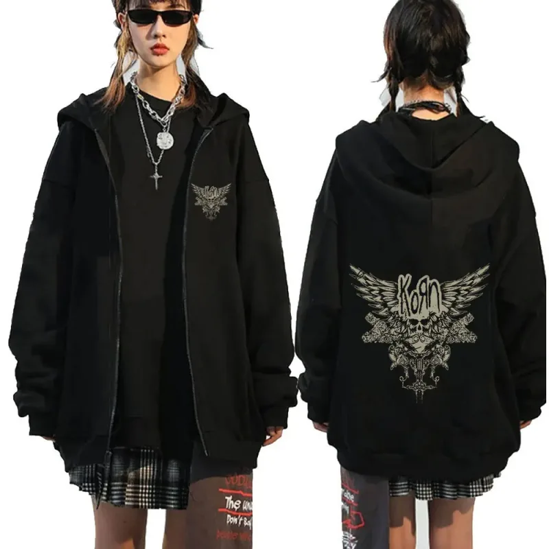 Korn rock band carta logotipo zíper hoodie masculino metal gótico vintage oversized zip up hoodies streetwear punk camisolas jaquetas — image 18