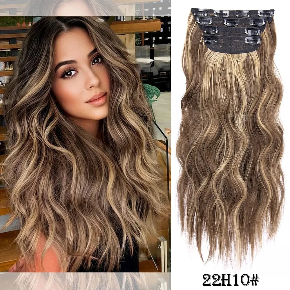 Leeons Wavy Clip In Hair Extensions 4 τμχ Φυσικά μαλακά μακριά κυματιστά Hairpieces Χοντρό διπλό κλιπ υφαδιού σε επεκτάσεις μαλλιών για γυναίκες — image 17