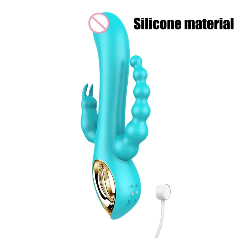 Silicone Rabbit Vibrator 3-in-1 G-Spot Clit Anal Beads Stimulator 10 Modes Thrusting Vibrating Sex Toy for Women — image 22