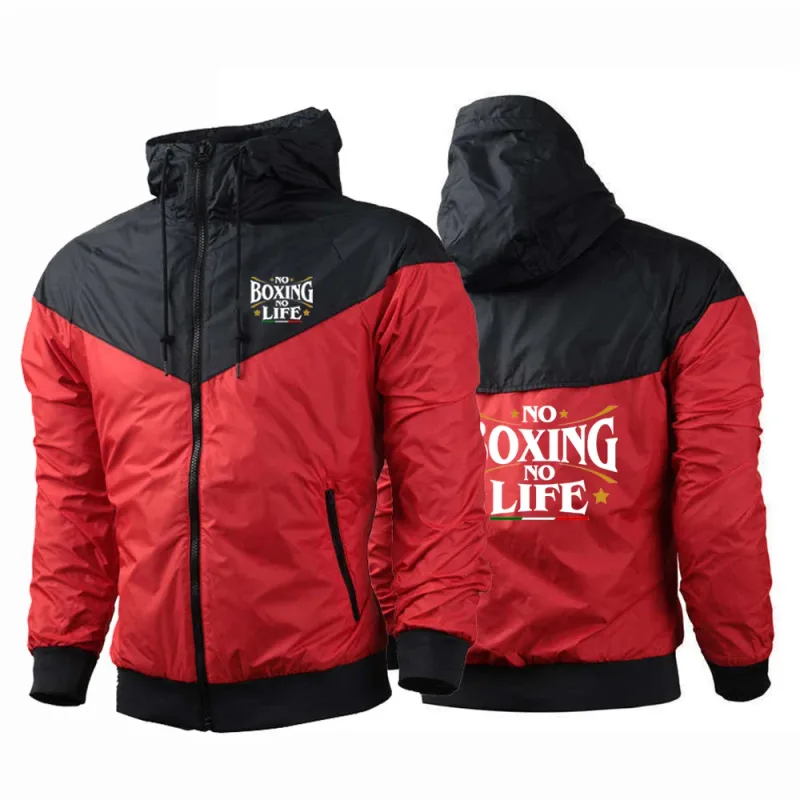 2025 No Boxing No Life Gym Herr Vår och höst Tunn Vindtät Casual Huva Färgmatchning Modetryck Vindjacka — image 3
