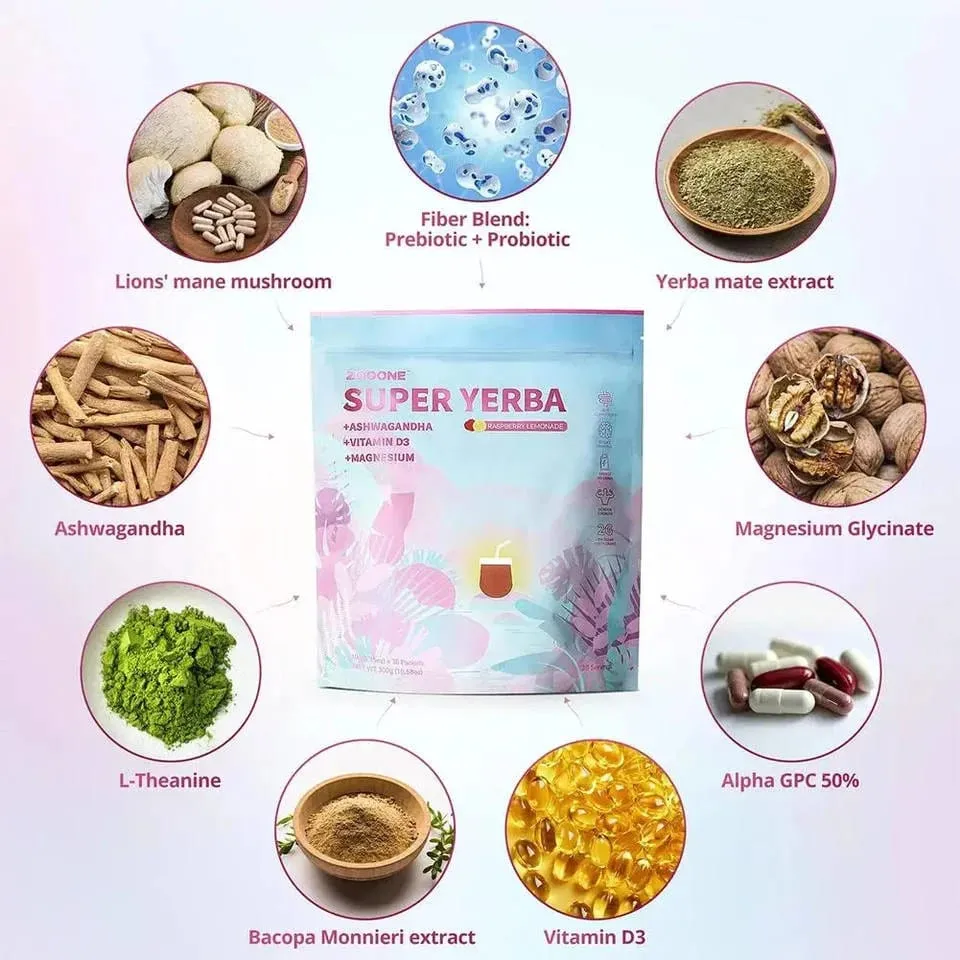 Super Yerba Instant Drink Powder 30 Packets with Probiotic Ashwagandha Vitamin Promote Gut Intestinal Health Digestion Immunity — image 2