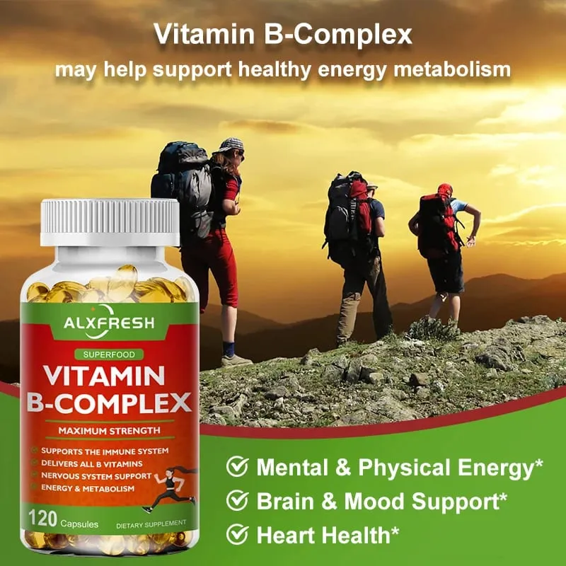 Alxfresh Vitamin B Complex with Vitamin C - Immune Health Energy Support & Nervous System Support - Non-GMO Vegetarian Capsule