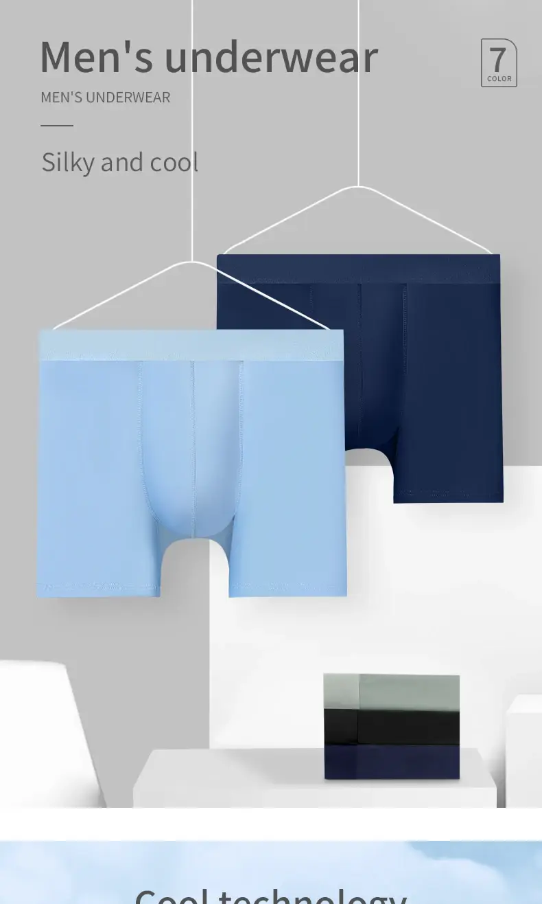 Panlalaking ice silk sports underwear panlalaki sa tag-araw na manipis na suot na binti tumatakbo makahinga malaking sukat pinalawig na pagsusuot ng crotch boxers — image 1