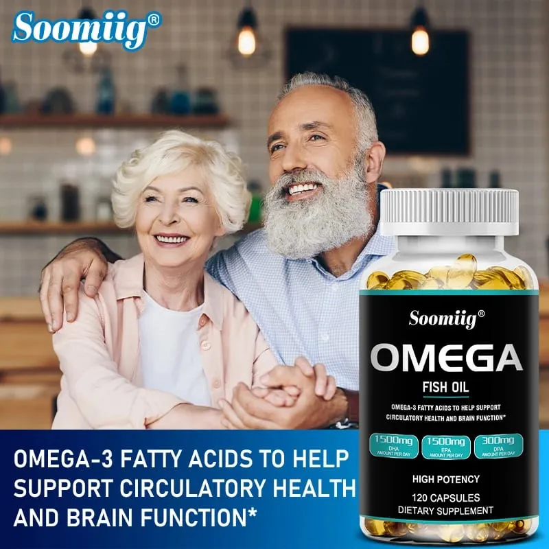 Omega 3 Fish Oil Softgels 3300mg High Potency with EPA & DHA Supports Energy Brain Heart Joint Eye Skin & Immunity Health