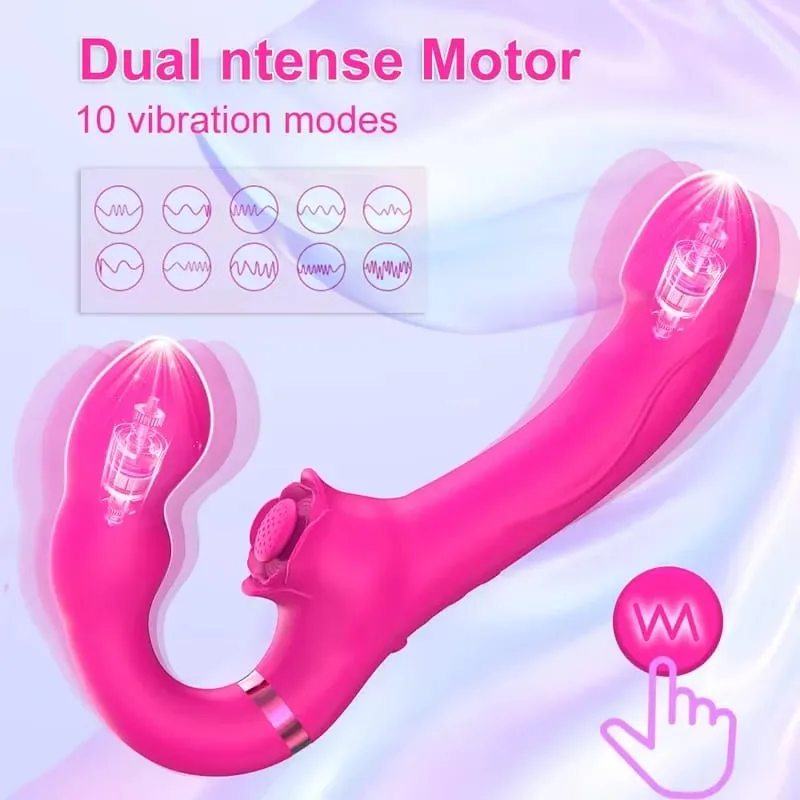 APP Strapless Strap-On G-Spot Dildo Vibrator Realistic Double-Ended Vibrating Butt Plug Anal Sex Toys for Women Lesbians Couples — image 9